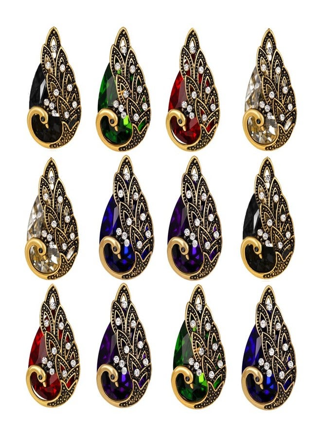 Ezing 12pcs Vintage Gold Peacock Brooches Pins Deep Crystal Rhinestone Handcraft Decorations - Image 1
