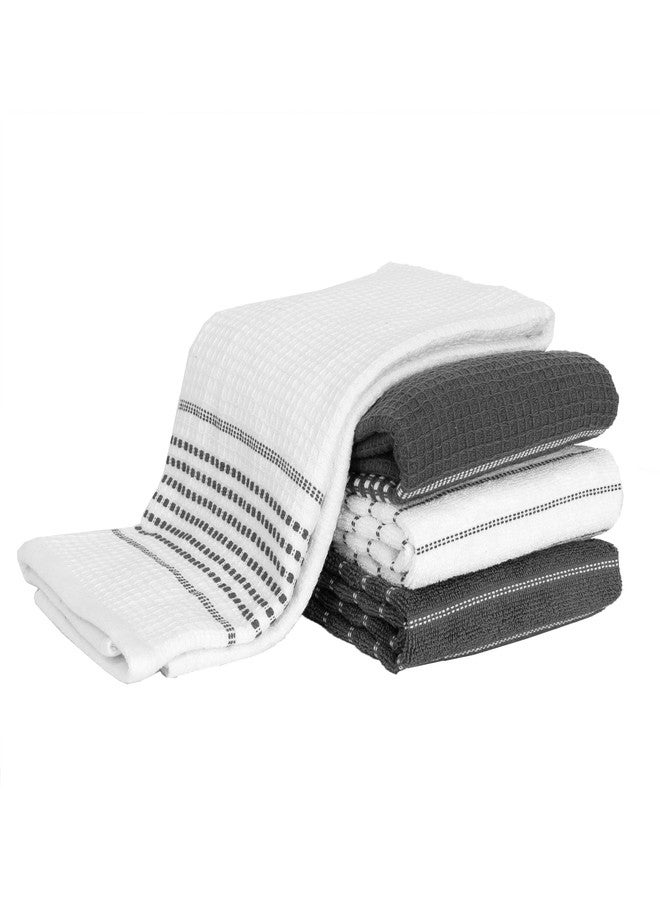 All-Clad Premium Skipping Stripe & Wave Towels: Highly Absorbent, Super Soft Long Lasting 100% Cotton, 17"x28" Kitchen Towels for Cleaning & Drying Dishes, Pans, Glassware, 4-Pack, Pewter - Image 1