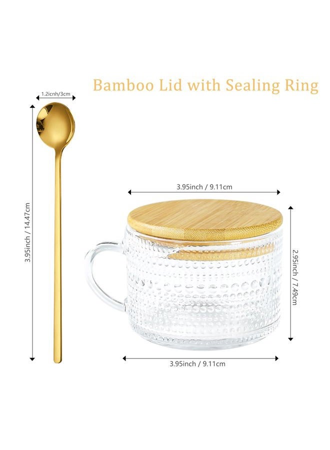 Icesip 14oz 6 Pack Mugs Vintage Hobnail Overnight Oats Glass Containers with Bamboo Lids Spoons Handle Sealing Ring for Cappuccino Latte Cereal Yogurt - Image 4