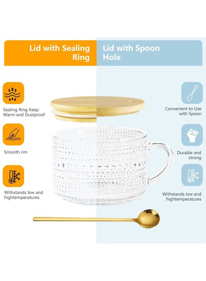 Icesip 14oz 6 Pack Mugs Vintage Hobnail Overnight Oats Glass Containers with Bamboo Lids Spoons Handle Sealing Ring for Cappuccino Latte Cereal Yogurt - Image 3
