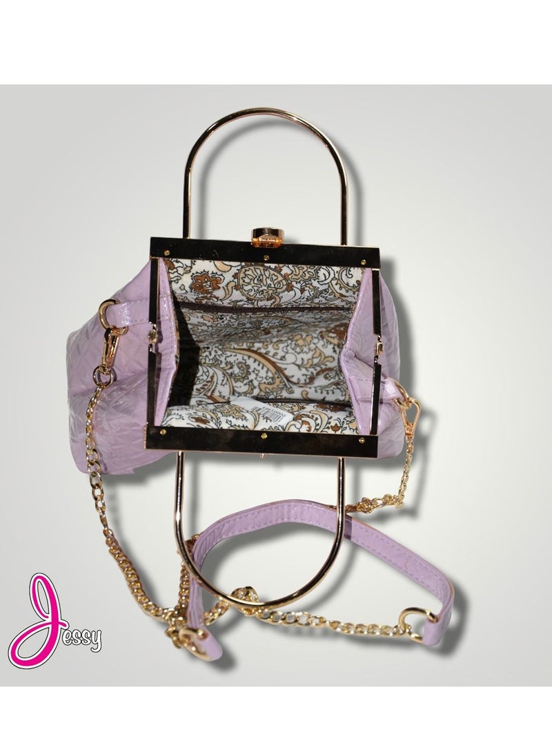 jesse - Bag Leather  with a golden chain and a circular handle with a golden frame very chic, by Jessy GR-539 - Image 1