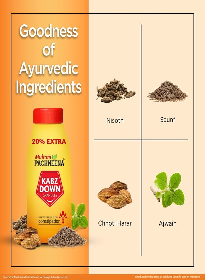 Multani حبيبات مولتاني باتشمينا كابز داون | دواء أيورفيدي لعلاج الإمساك | لعلاج مشاكل الجهاز الهضمي، وآلام المعدة، وانتفاخ البطن | الحموضة، والغازات، والانتفاخ | يعزز حركة الأمعاء الصحية | 120 غرام - Image 3