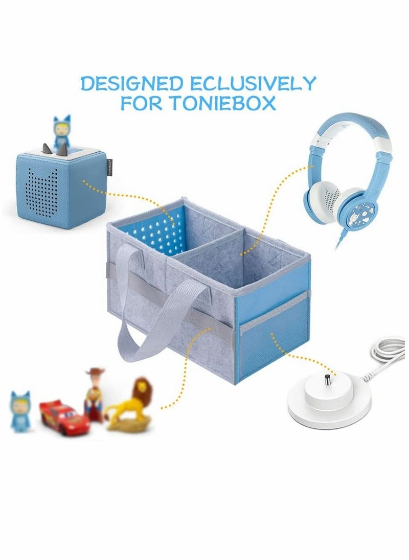 Bag for Toniebox Tasche Kids Starter Set Holds 30 40 Tonies Figures and Audio Carrying Bag with Handle for Toniebox for Toniesbox Accessories Travel Bag for Tonies Audio Characters(Blue grey) - Image 3