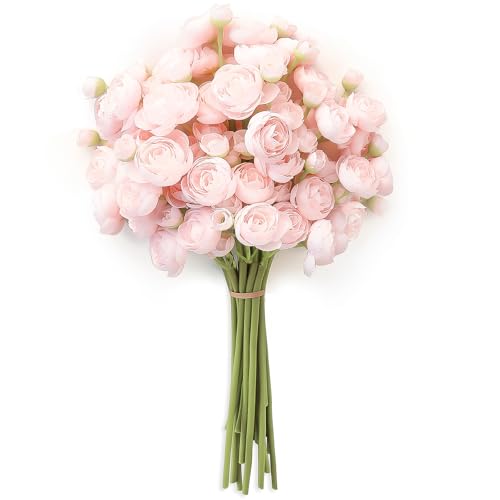 Floroom Ranunculus Artificial Flowers 18 Pcs Blush Faux Silk Mini Ranunculus Bulk Fake Wedding Filler Flowers for DIY Pink Bouquets, Centerpieces, Bridal Shower Decorations & Arrangements - Image 1