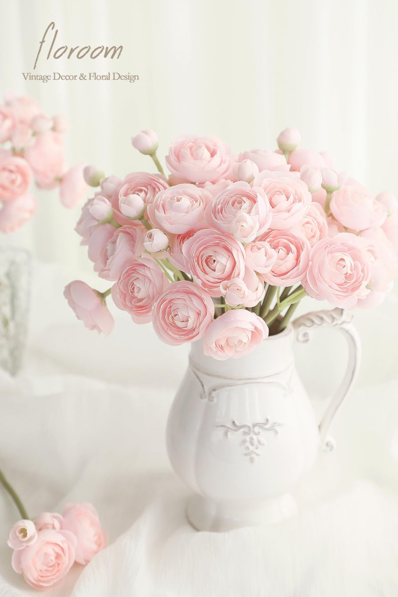 Floroom Ranunculus Artificial Flowers 18 Pcs Blush Faux Silk Mini Ranunculus Bulk Fake Wedding Filler Flowers for DIY Pink Bouquets, Centerpieces, Bridal Shower Decorations & Arrangements - Image 2