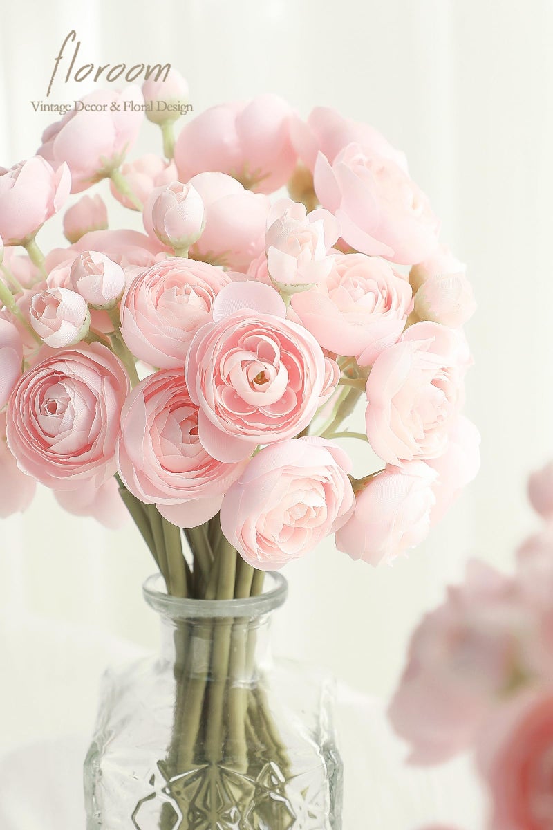 Floroom Ranunculus Artificial Flowers 18 Pcs Blush Faux Silk Mini Ranunculus Bulk Fake Wedding Filler Flowers for DIY Pink Bouquets, Centerpieces, Bridal Shower Decorations & Arrangements - Image 4