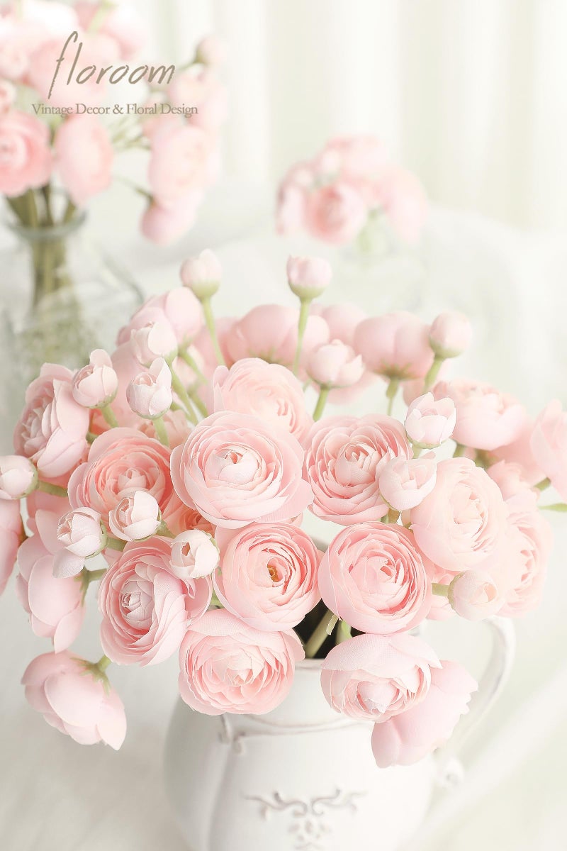 Floroom Ranunculus Artificial Flowers 18 Pcs Blush Faux Silk Mini Ranunculus Bulk Fake Wedding Filler Flowers for DIY Pink Bouquets, Centerpieces, Bridal Shower Decorations & Arrangements - Image 5