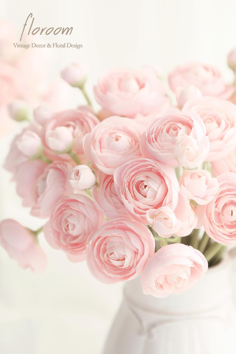 Floroom Ranunculus Artificial Flowers 18 Pcs Blush Faux Silk Mini Ranunculus Bulk Fake Wedding Filler Flowers for DIY Pink Bouquets, Centerpieces, Bridal Shower Decorations & Arrangements - Image 3