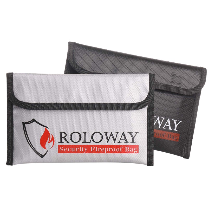 ROLOWAY Small Fireproof Bag 5 x 8 inches Nonitchy Fireproof Money Bag for Cash Valuables Passport Currency Keys 2Pack