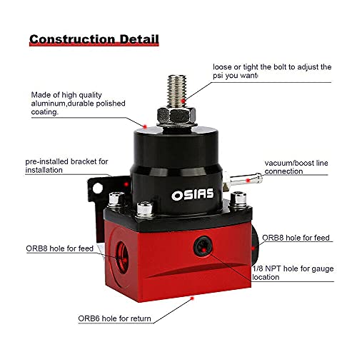 OSIAS مجموعة منظم ضغط الوقود الألمنيوم القابل للتعديل EFI العالمية + مقياس ضغط زيت 160 Psi AN6-6AN ملحقات خرطوم خط الوقود - Image 3