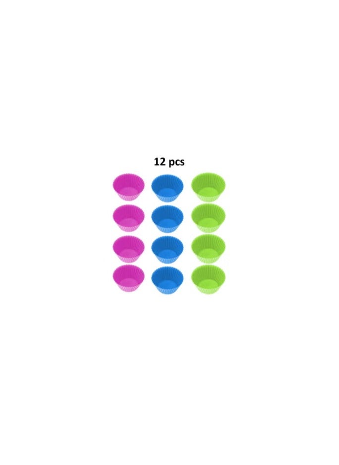 CATANES 12 Pieces Cupcake Baking Reusable Silicone Cups 7cm Cups and Non-stick Muffin Liners for Party Halloween Christmas 