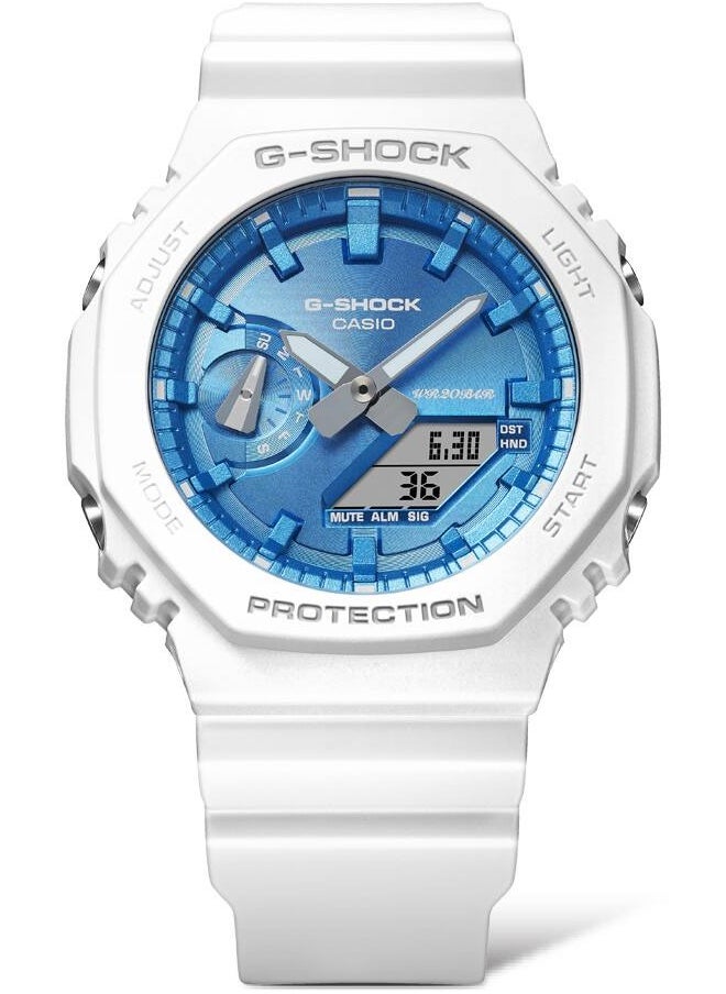 G-SHOCK Unisex Analog Digital Blue Dial White Resin Band GA-2100WS-7A  - Image 2
