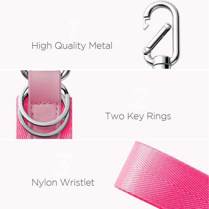 Babysun Wristlet Keychain for Women and Men Never Lost Wrist Lanyard Key Chain Holder with 2 Key Rings Wristlet Strap for Car Keys ID Badge Wallet Card Holder (Hotpink) - Image 4