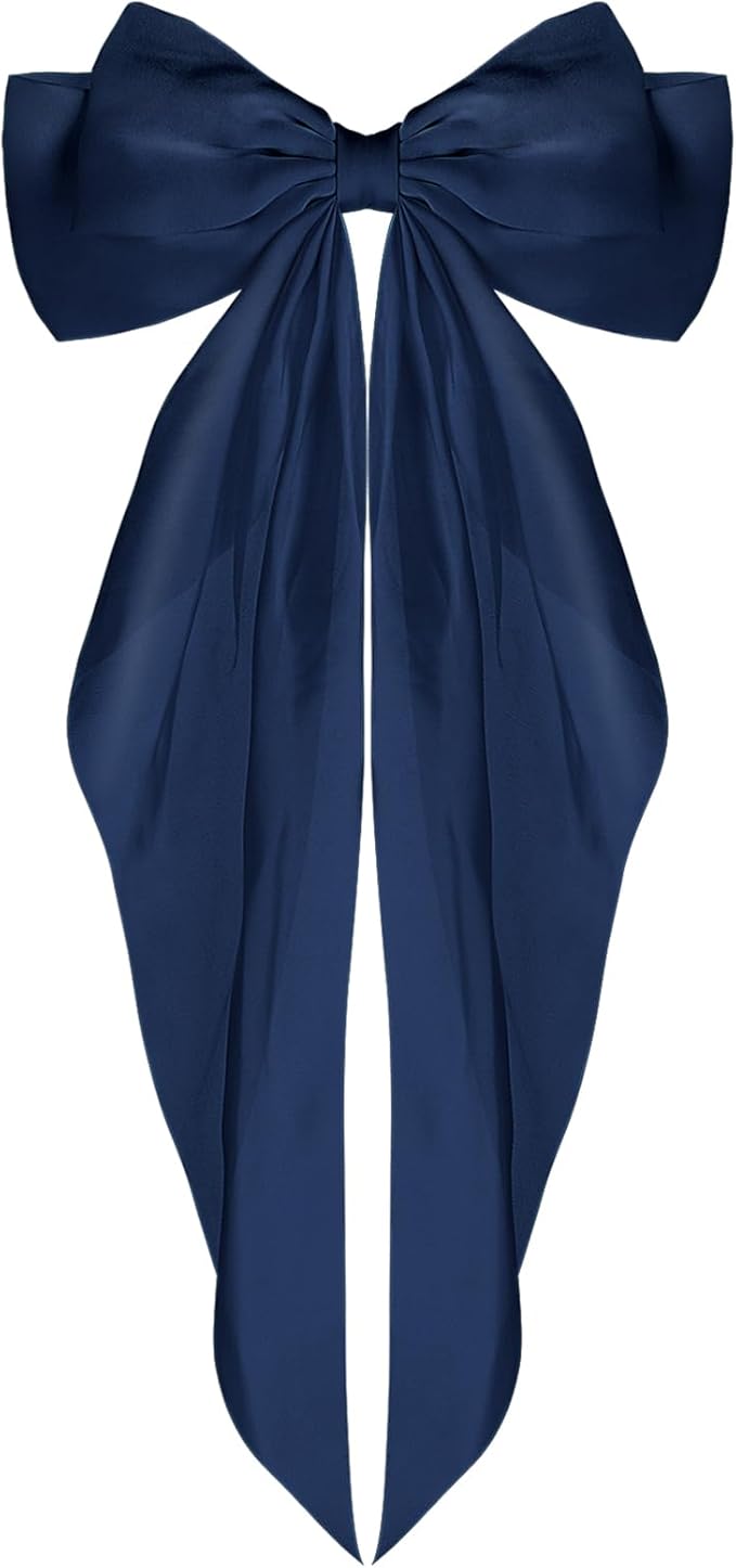 WLLHYF دبابيس شعر كبيرة مع قوس طويل من ريبون فرنسي، مشابك شعر ساتان ناعمة، مشابك قوس معدنية، إكسسوارات من التسعينات للحفلات ويوم الفالنتاين للنساء والفتيات باللون الأبيض