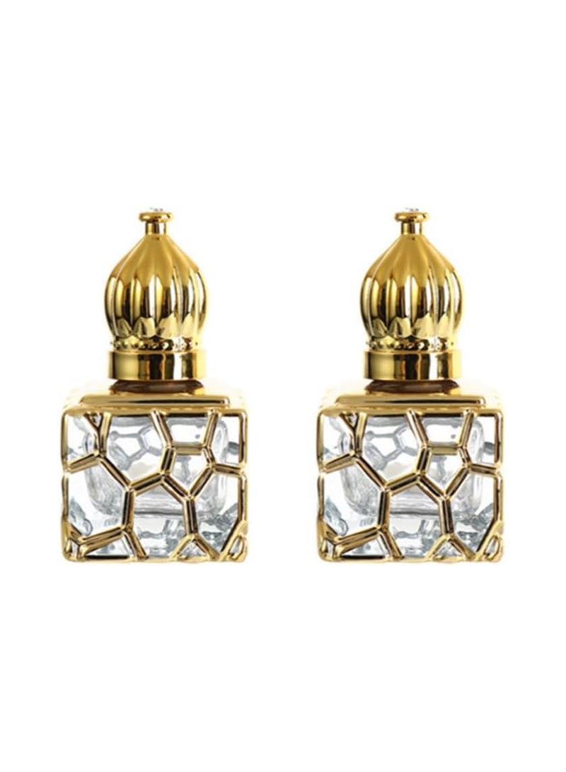 عام 2 زجاجة زجاجية كروية 10 مل زجاجة زيت عطرية صغيرة قابلة لإعادة التعبئة زجاجة زيت عطرية صغيرة فارغة للسفر وعاء عينة عطر للسفر بغطاء ذهبي - Image 1