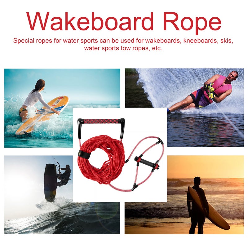 Wakeboard Rope 75ft Red: High-quality Durable 16-strand Rope With 2200lbs Tensile Force - Anti-slip Ergonomic EVA Handle Wakesurf Rope for Water Sports Enthusiasts - Image 2