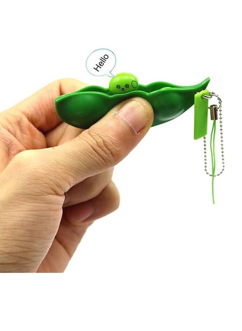 Fidget Toys 6 Pack Edamame Keychain Squeeze-a-Bean Soybean Stress Relieving Keychain Keyring Phone Chain Pendants