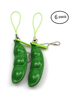 Generic Fidget Toys 6 Pack Edamame Keychain Squeeze-a-Bean Soybean Stress Relieving Keychain Keyring Phone Chain Pendants  - Image 1