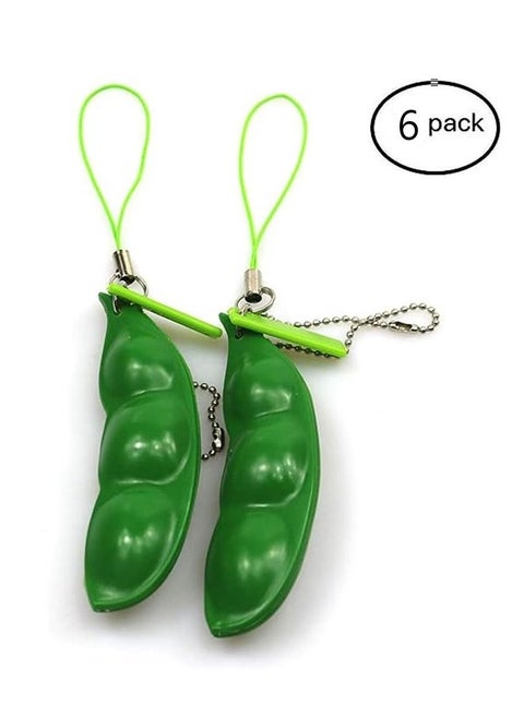 Fidget Toys 6 Pack Edamame Keychain Squeeze-a-Bean Soybean Stress Relieving Keychain Keyring Phone Chain Pendants