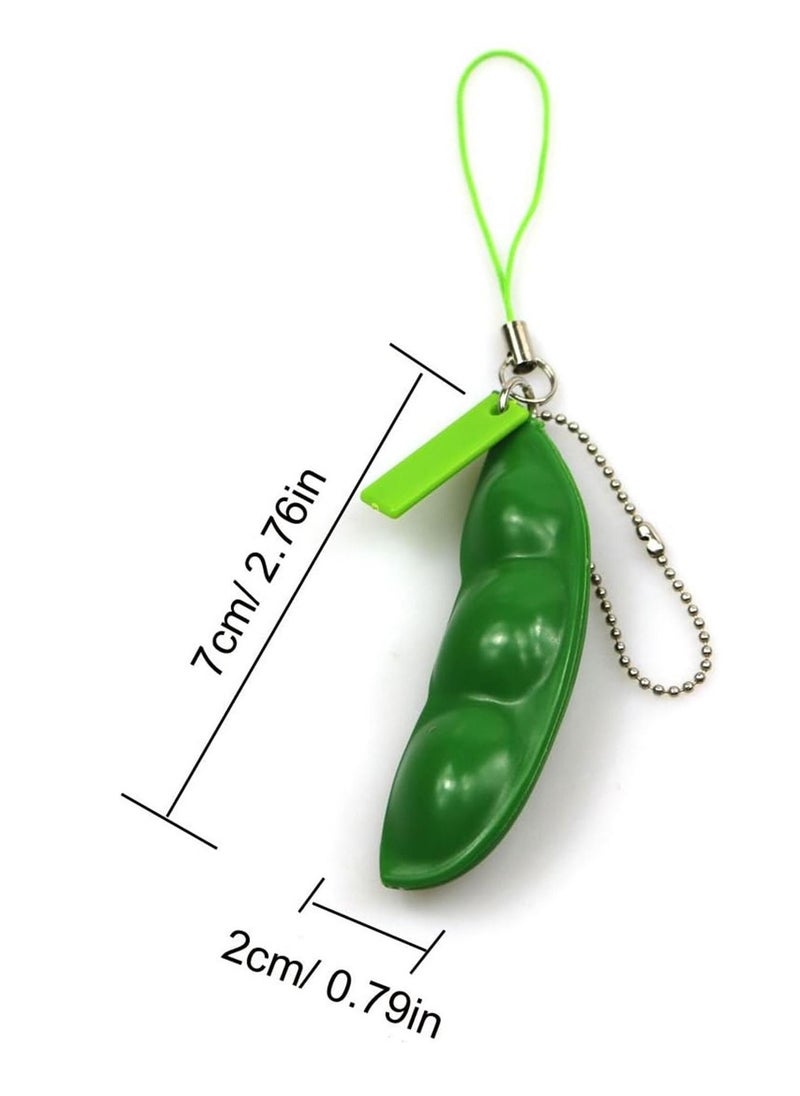 Fidget Toys 6 Pack Edamame Keychain Squeeze-a-Bean Soybean Stress Relieving Keychain Keyring Phone Chain Pendants