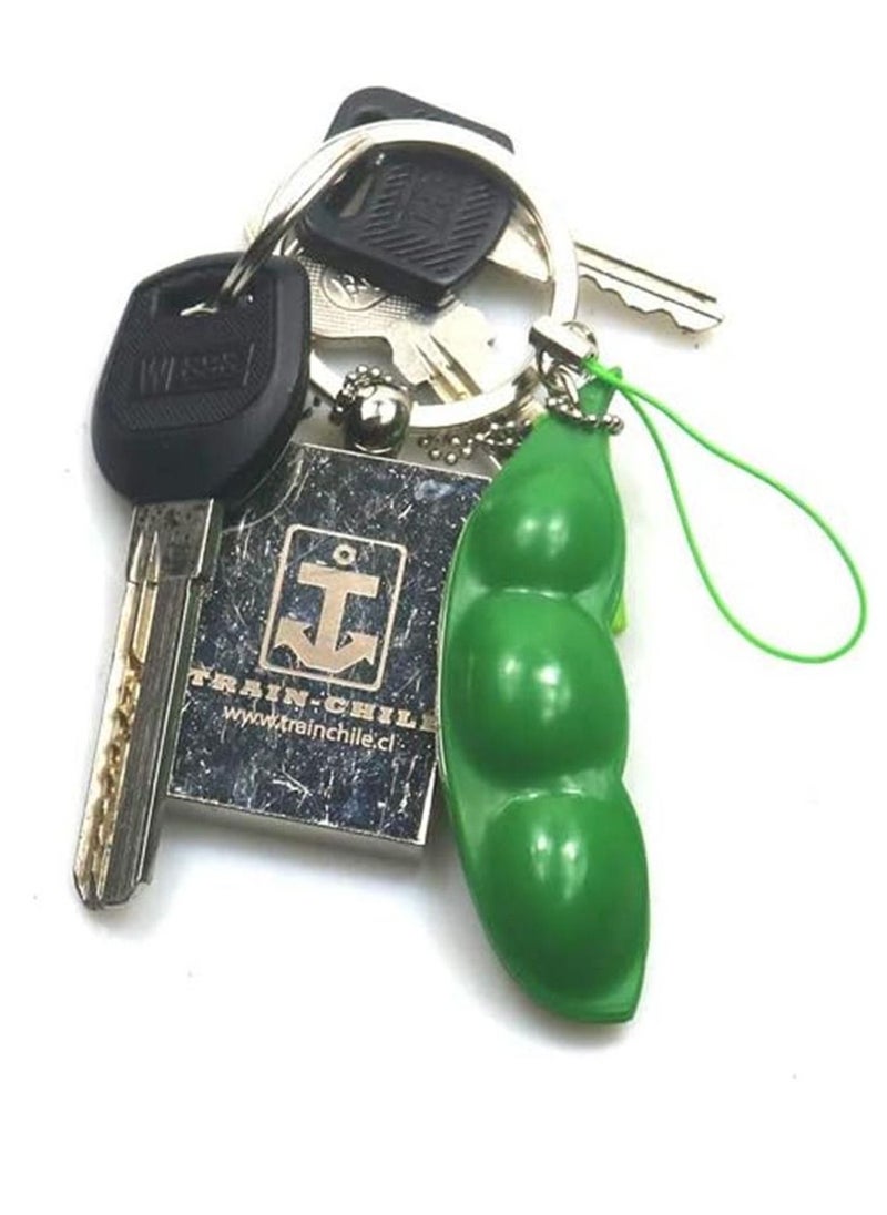 Fidget Toys 6 Pack Edamame Keychain Squeeze-a-Bean Soybean Stress Relieving Keychain Keyring Phone Chain Pendants