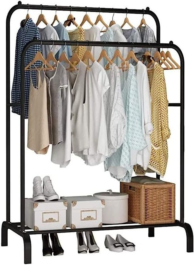 Monoptilon Monoptilon Clothes Rack with Double Rods 110cm, Metal Garment Rack Coat Rack Shoes Rack, Clothes Rail Stand, Multipurpose Clothes Hanger Organizer (Black) - Image 1