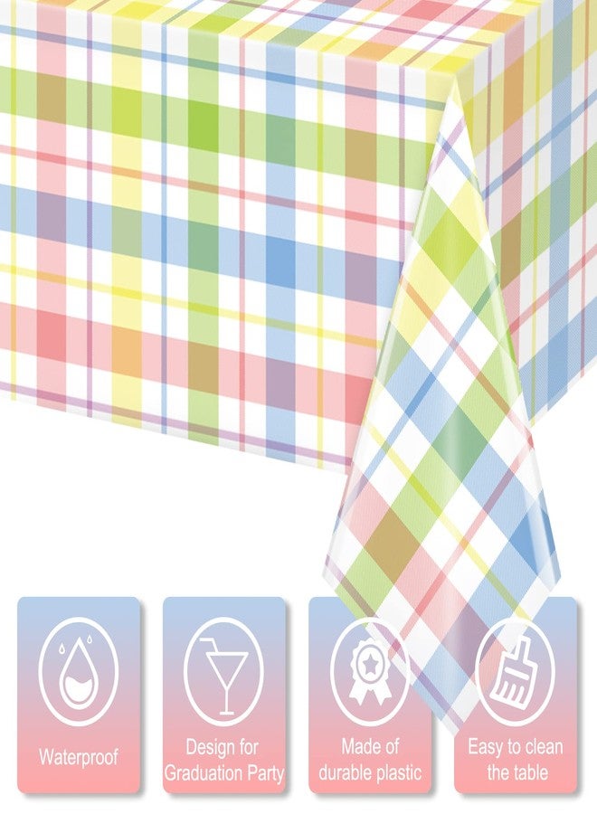 Jectivs 3Pcs Spring Easter Buffalo Plaid Checkered Tablecloth Decorations,Plastic Watercolor Pink Blue Yellow Pastel Dinner Table Cover for Indoor Outdoor Spring Birthday Easter Party Supplies,54 x 108 Inch - Image 3