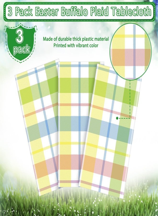 Jectivs 3Pcs Spring Easter Buffalo Plaid Checkered Tablecloth Decorations,Plastic Watercolor Pink Blue Yellow Pastel Dinner Table Cover for Indoor Outdoor Spring Birthday Easter Party Supplies,54 x 108 Inch - Image 4