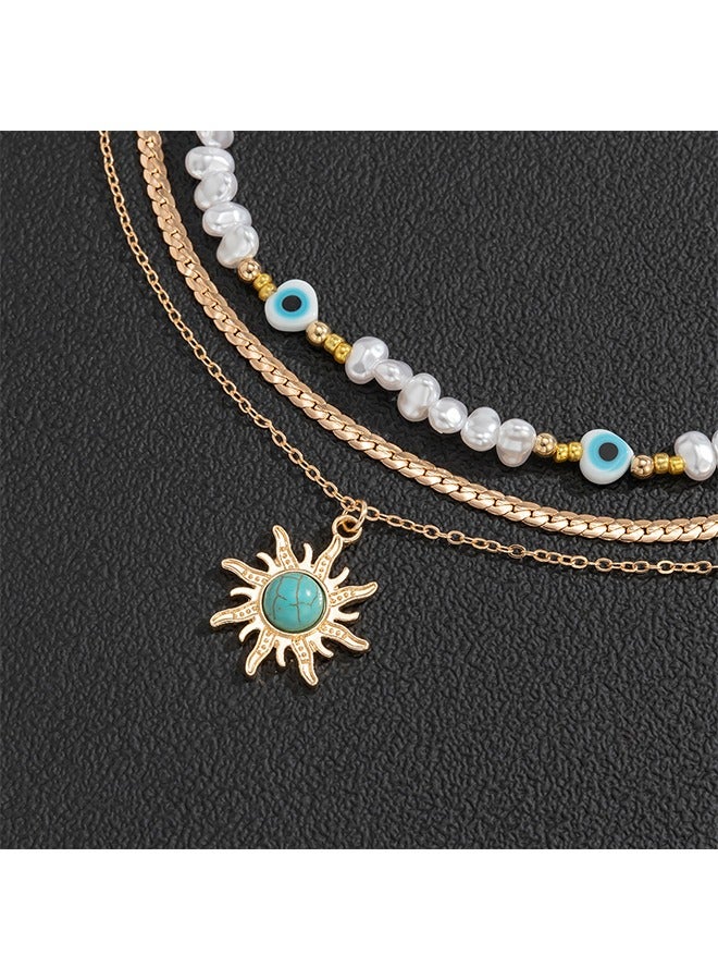 Beyond Turquoise Multi Layer Tassel Necklace, Anti Rust and Anti Fading Pearl Necklace, Fashion Jewelry Gift (Gold + White) - Image 5