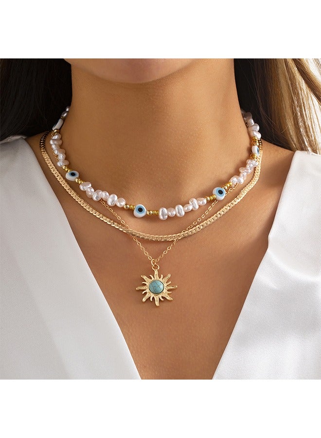 Beyond Turquoise Multi Layer Tassel Necklace, Anti Rust and Anti Fading Pearl Necklace, Fashion Jewelry Gift (Gold + White) - Image 4