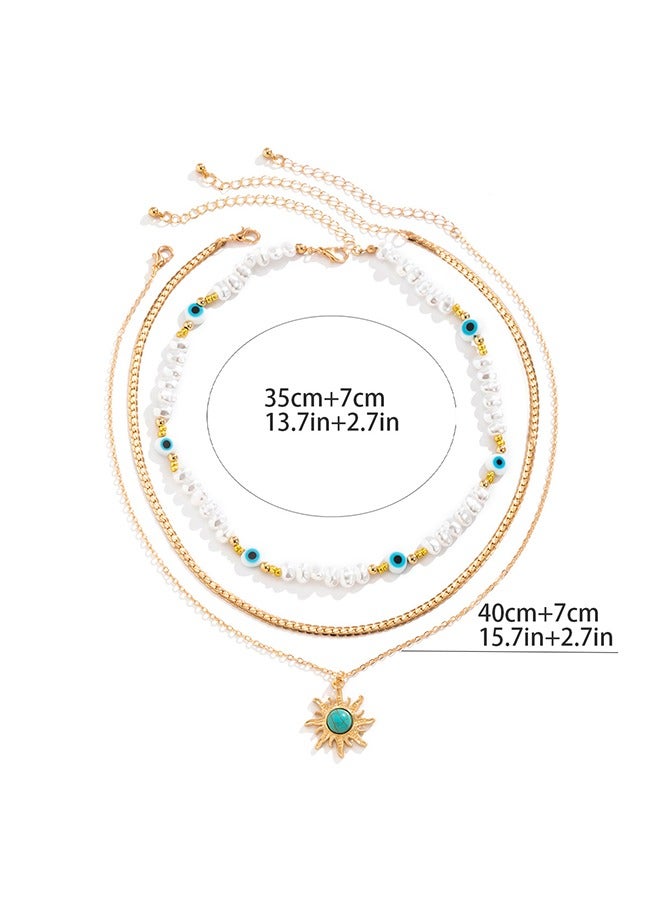 Beyond Turquoise Multi Layer Tassel Necklace, Anti Rust and Anti Fading Pearl Necklace, Fashion Jewelry Gift (Gold + White) - Image 2