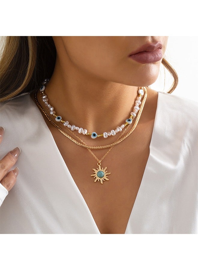 Beyond Turquoise Multi Layer Tassel Necklace, Anti Rust and Anti Fading Pearl Necklace, Fashion Jewelry Gift (Gold + White) - Image 3