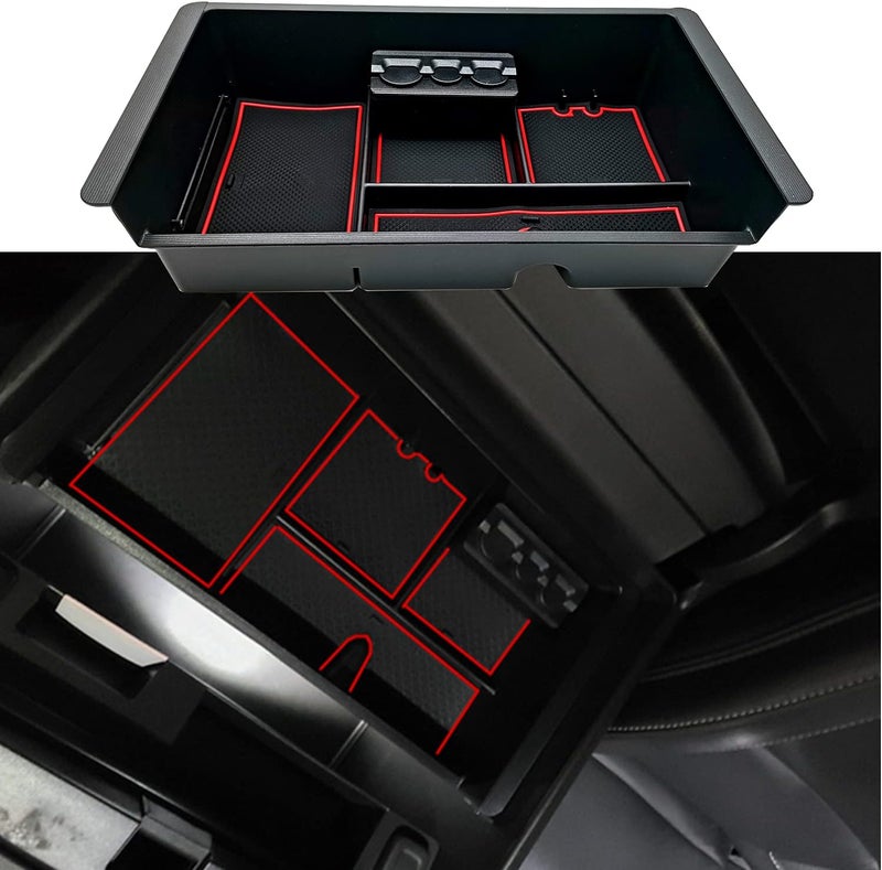 JOJOMARK Center Console Tray Organizer Compatible with 2014-2018 GMC Sierra Accessories, (2015-2020) Yukon/Chevy Tahoe Silverado Suburban, Armrest Storage Box Replaces 22817343 (Red) - Image 1