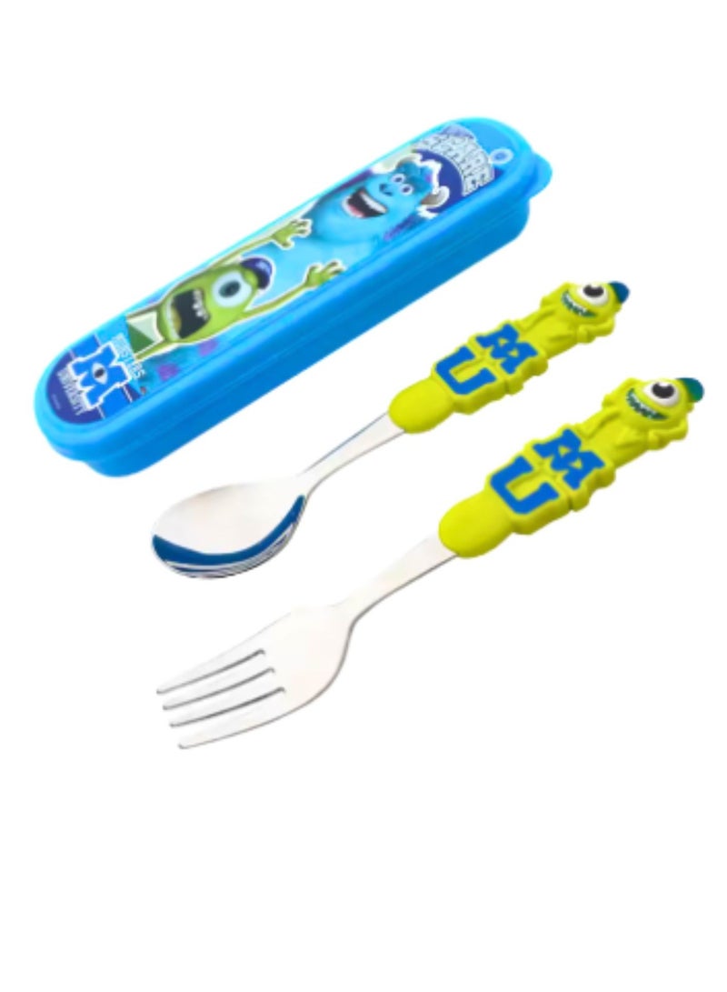Disney Kids Travel Cutlery Set Utensils Stainless Steel with 3D Cartoon Character (Mike) age2+ - Image 2