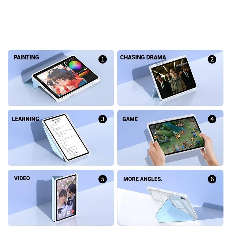 SK حافظة سامسونج تاب بظهر شفاف متوافقة مع Samsung Galaxy Tab A9 Plus / Samsung Galaxy Tab A9 مع حامل قلم باللون رمادي مع غطاء حماية ووظيفة حامل وحمل يومي للتابلت بوظيفة حامل باللون ا. - Image 3