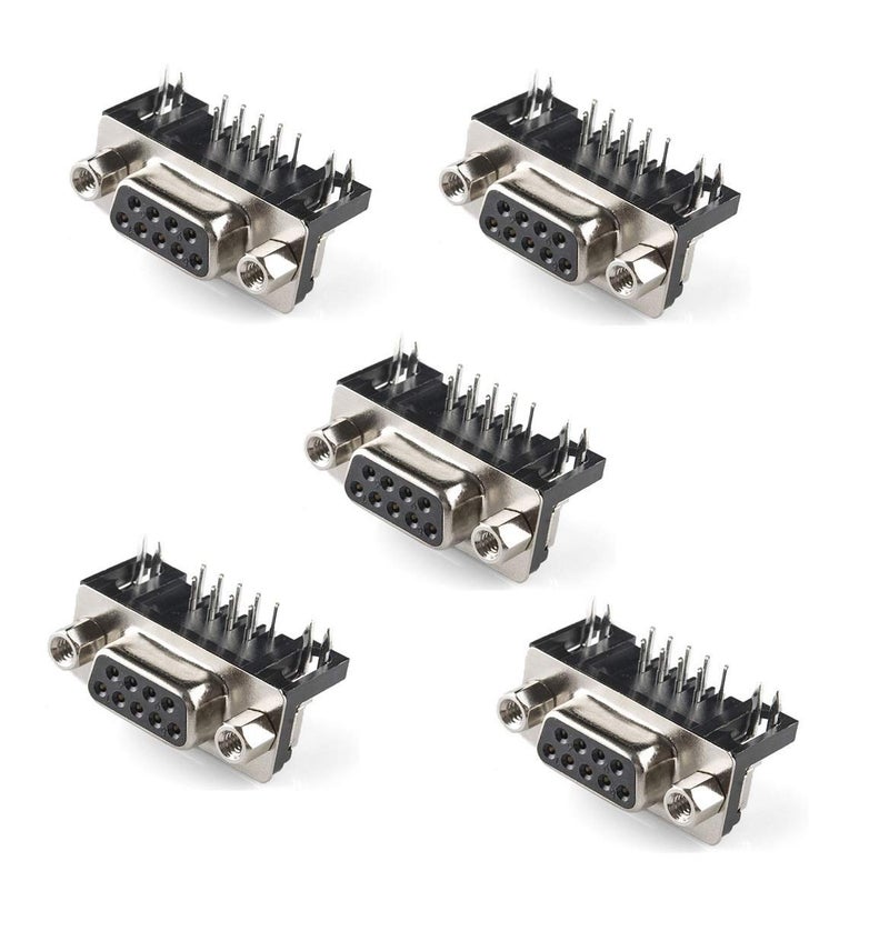 TECHDELIVERS RS 232-9 Pin Female Right Angled PCB Mount Jack Plug Serial Port Connector Socket Adapter Changer Coupler DB-9 (Pack of 5) - Image 1