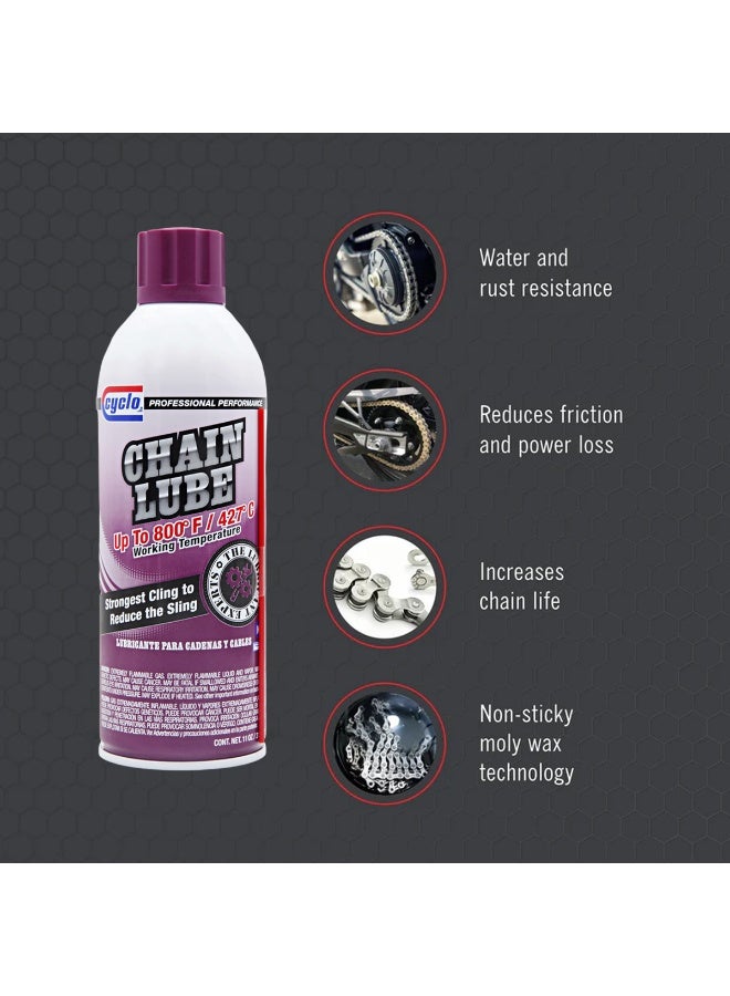 Cyclo Chain Lube 312g High-Temperature Chain Lubricant Up to 800°F (427°C) Strong Cling Formula Reduces Sling Rust & Water Resistant Moly & Graphite Industrial Grade Lubricant for Motorcycles, Chains, Pulleys, and Cables – C661 - Image 5