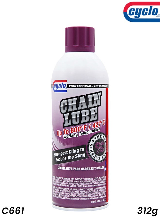 Cyclo Chain Lube 312g High-Temperature Chain Lubricant Up to 800°F (427°C) Strong Cling Formula Reduces Sling Rust & Water Resistant Moly & Graphite Industrial Grade Lubricant for Motorcycles, Chains, Pulleys, and Cables – C661 - Image 1