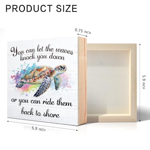 Vgrti You Can Let The Waves Knock You Down or You Can Ride Them Back To Shore Wooden Box Sign, Inspirational Sea Turtle Beach Sign Decor for Home Office, Inspirational Gifts for Women Sea Turtle Lover - Image 2