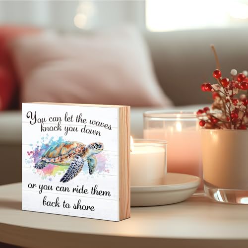 Vgrti You Can Let The Waves Knock You Down or You Can Ride Them Back To Shore Wooden Box Sign, Inspirational Sea Turtle Beach Sign Decor for Home Office, Inspirational Gifts for Women Sea Turtle Lover - Image 3