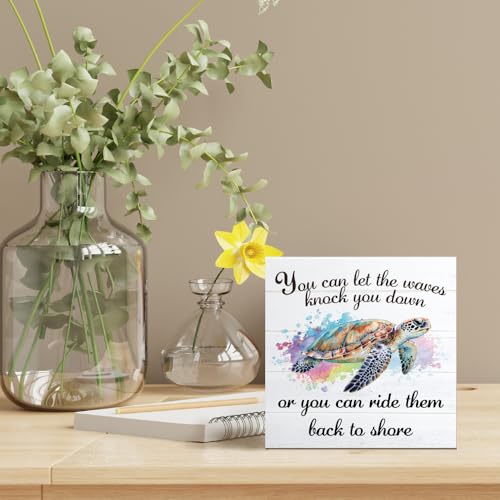 Vgrti You Can Let The Waves Knock You Down or You Can Ride Them Back To Shore Wooden Box Sign, Inspirational Sea Turtle Beach Sign Decor for Home Office, Inspirational Gifts for Women Sea Turtle Lover - Image 5