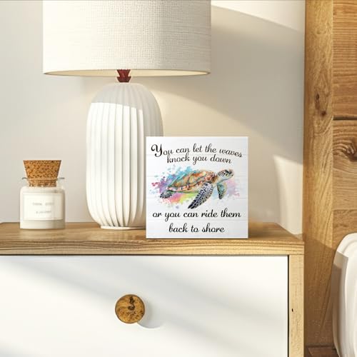 Vgrti You Can Let The Waves Knock You Down or You Can Ride Them Back To Shore Wooden Box Sign, Inspirational Sea Turtle Beach Sign Decor for Home Office, Inspirational Gifts for Women Sea Turtle Lover - Image 4