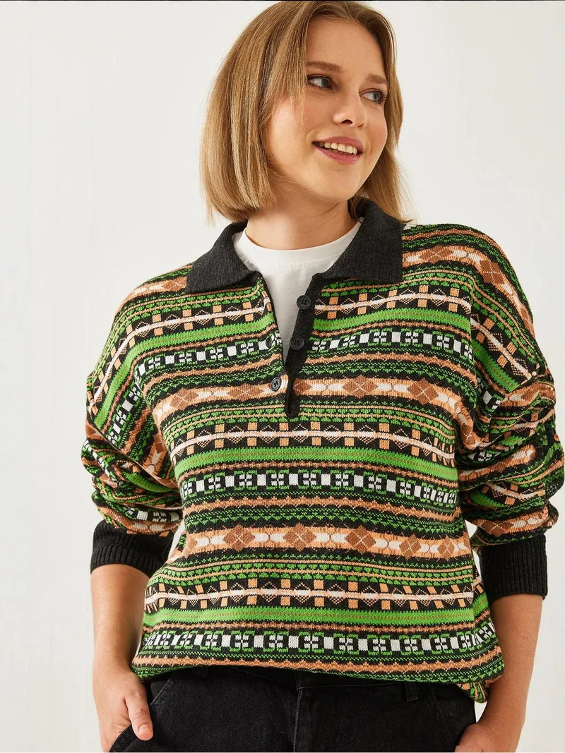 بيانكو لوتشي كنزة بولو بنمط كبير مطبوعة بأزرار