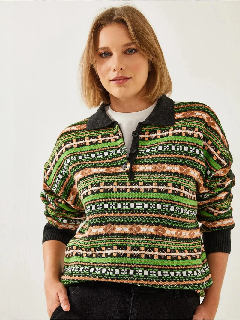 بيانكو لوتشي كنزة بولو بنمط كبير مطبوعة بأزرار