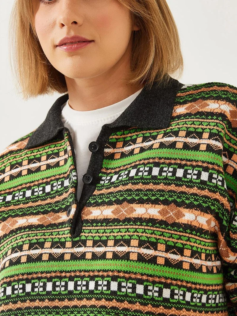 بيانكو لوتشي كنزة بولو بنمط كبير مطبوعة بأزرار