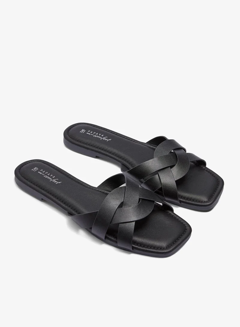 ماتلان Black Wide Fit Weave Strap Mule Sandals