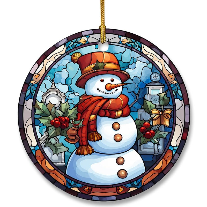 WLWLGLUCK Snowman Ceramic Ornament in Stained Glass Patterns  Christmas Ceramic Hanging Ornament  Christmas Tree Ornament for Home Decors  Retro Style Funny Snowman Hanging Decors - Image 1