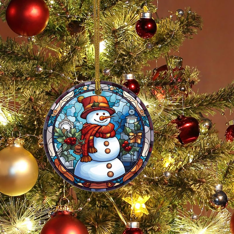 WLWLGLUCK Snowman Ceramic Ornament in Stained Glass Patterns  Christmas Ceramic Hanging Ornament  Christmas Tree Ornament for Home Decors  Retro Style Funny Snowman Hanging Decors - Image 5