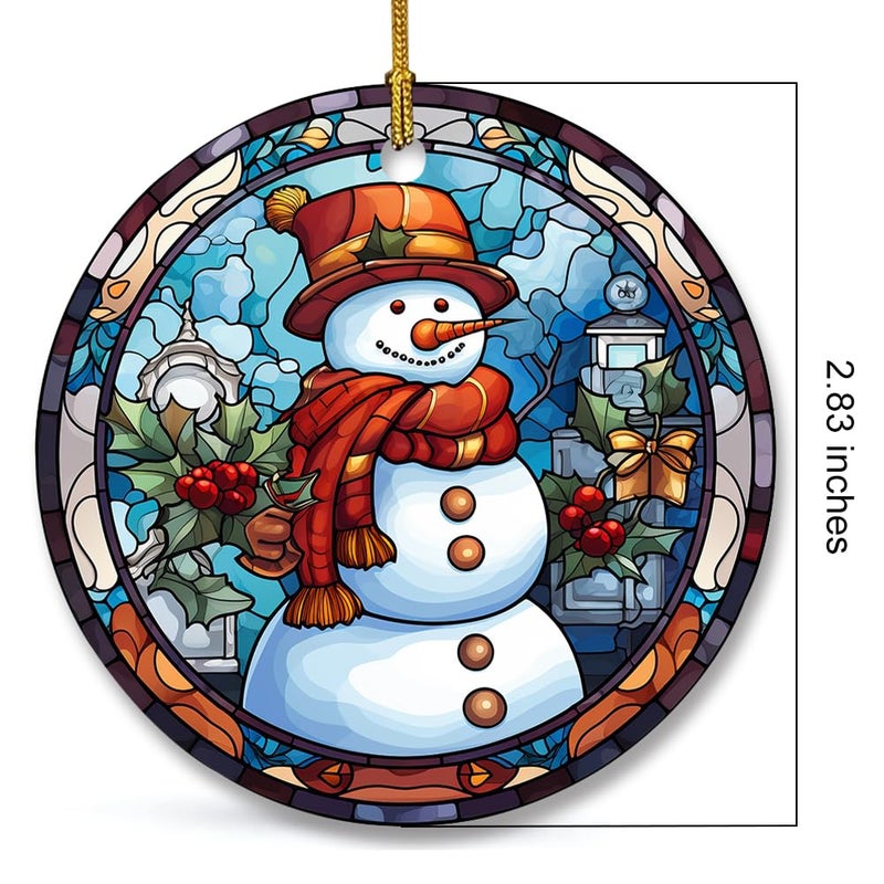 WLWLGLUCK Snowman Ceramic Ornament in Stained Glass Patterns  Christmas Ceramic Hanging Ornament  Christmas Tree Ornament for Home Decors  Retro Style Funny Snowman Hanging Decors - Image 2
