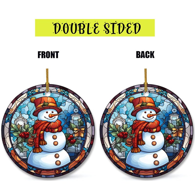 WLWLGLUCK Snowman Ceramic Ornament in Stained Glass Patterns  Christmas Ceramic Hanging Ornament  Christmas Tree Ornament for Home Decors  Retro Style Funny Snowman Hanging Decors - Image 4